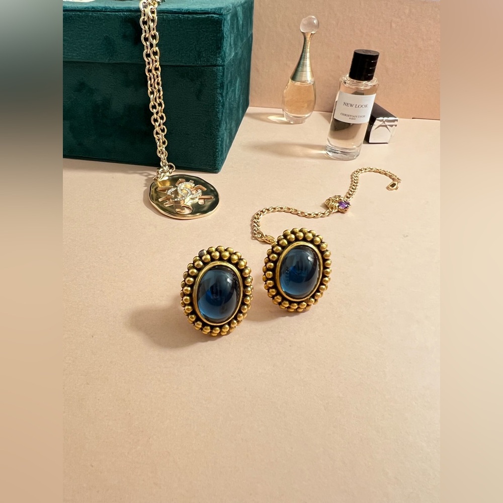 AUTH YSL Earrings • Authentic Yves Saint Laurent Mystic Cabochon Clip Ons Clips